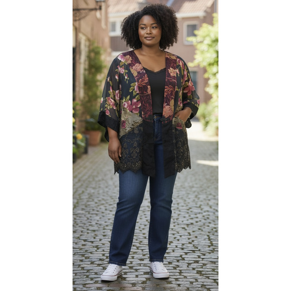 Spencer Alexis Floral Embroidered Cardigan Top Plus Size 2X Boho Fairy Artsy - Picture 1 of 15